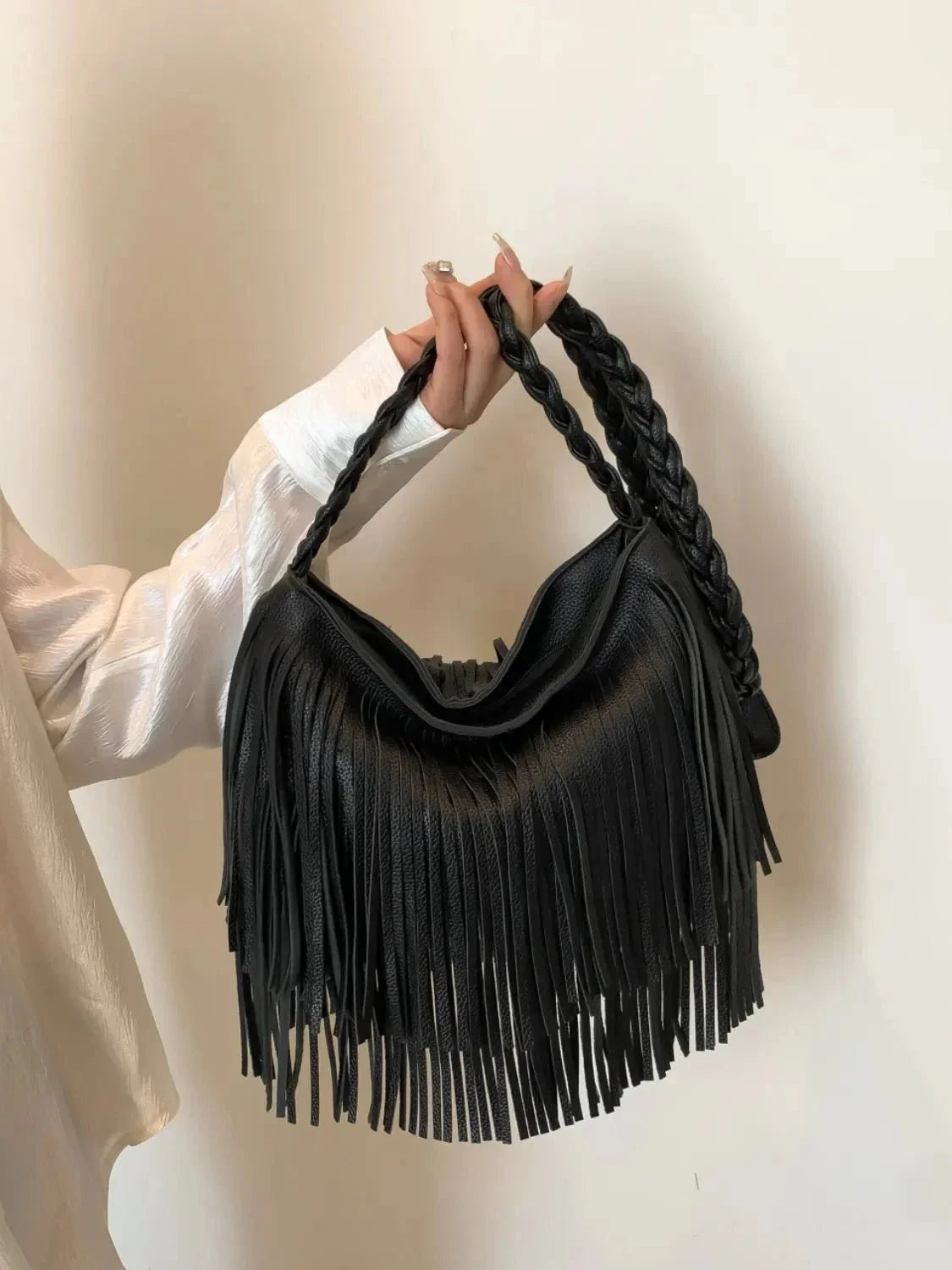 Fringe Solid Color Shoulder Bag - VILLA FASHION